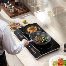 HOMCOM Induktionskochfeld Kochfeld 2 Platte Tragbar 3500 W Induktionskochplatte