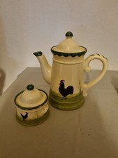 Huhn und Hahn Kaffeekanne und Zuckerdose mit Deckel Keramik Vintage Retro