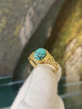 Ring -  14k vergoldet mit türkisem Stein - Damen Gold Vintage Stil Gr. 52-63