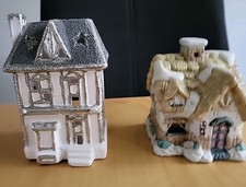 Windlicht aus Keramik, 2 Häuser, Weihnachten, Teelichthalter