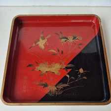Japanisches Lacktablett Holz Lackmalerei um 1900 signiert? Gold- Ornamente Handb