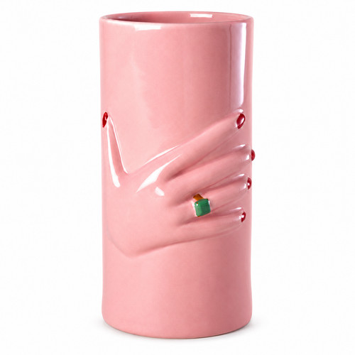 Keramikvase pink hand design - keramikvase,