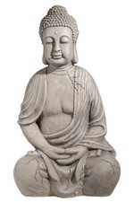 NEUSTEIN XXXL Großer Buddha 50 cm hellgrau Steinoptik Garten Figur Feng Shui