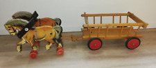 altes VERHOFA DDR Holzspielzeug großer Pferdewagen Pferdefuhrwerk Leiterwagen