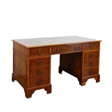 Schreibtisch Büromöbel englischer Stil Eibe grünes Leder B: 137cm -11746-