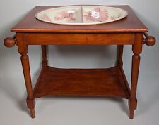 Kinder-Waschtisch mit Schüssel, antik, Holz, Steinzeug-Becken, Boch F., Belgien