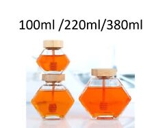 3er Set Honig Glas Aufbewahrung Bambus Deckel und Honiglöffel 100ml /220ml/380ml