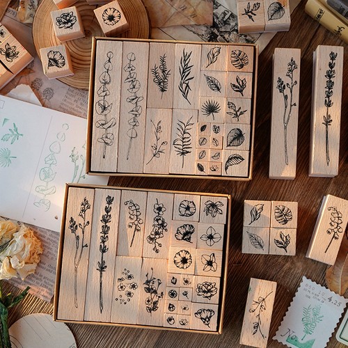 Blumen holzstempel set - blumen,