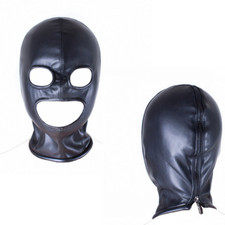 DE PU Leder Gepolsterte Kopf Haube mit Halsband Kopfgeschirr Maske Bondage SM