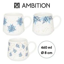 Kaffeebecher Kaffeetasse Winter 460 ml Wintermotiv Porzellan Weiß Blau Gold