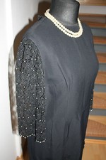  ♥ True Vintage Kleid mit Spitzenärmel, Blumen schwarz  Gr. ca.42 Audrey Hepburn