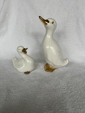 Porzellan Figuren Ente Gans Schwan Weiß Gold Dekofiguren Deko
