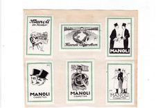 6 alte Reklamemarken für Manoli-Zigaretten aus Berlin (Prenzlauer Berg)