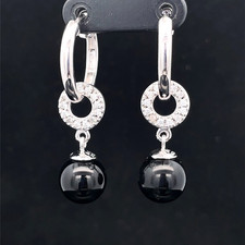 CREOLEN 925/-SILBER RHODINIERT MIT MUSCHELKERNPERLE & ZIRKONIA SCHMUCKJAGD