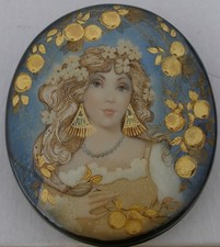 Russische Lupenmalerei!Lackdose!Schöner Frau. "APFELERNTE" PERFEKTE GESCHENKIDEE