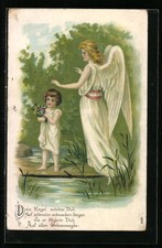 Großer Schutzengel mit Kleinkind auf einem Steg, Ansichtskarte 1910 