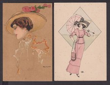 Jugendstil Künstler Ansichtskarten Zeichnungen Damen Mode 2 Karten
