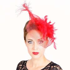 Fascinator Federn ROT Haarclip Schleier Hochzeit Haarschmuck Braut große Feder