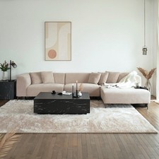Ecksofa Beige Sofa Wohnlandschaft Couch Kissen Rechts Stoffsofa OUTLETWARE