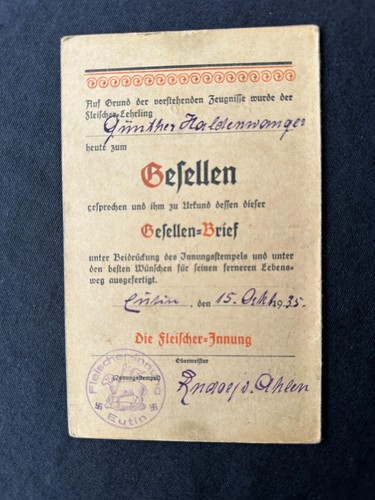 Alter gesellen brief 1935 - brief,,