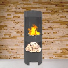 Gelkamin in schwarz mit Holzfach Säule Ethanolkamin Gel-Kamin Standkamin NEU