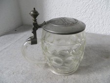 GLASKRUG, BAUCHIG  - ZINNDECKEL - ANSICHT MÜNCHEN GEMARKT - GEEICHT 0,45 L