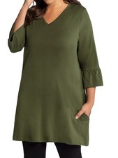 Big-Size Baumwolle 3/4-Arm Shirt Tunika Ulla Popken dunkel-oliv Gr. 62-68 UP14