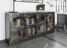Industrial used look Sideboard groß m. Glastüren Vitrine - Eisen u. Mangoholz