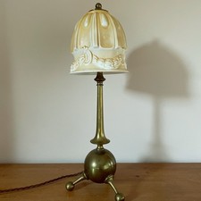 Antike Tischlampe, orig. Messinglampe ca. 1900-1920, Tischleuchte mit Glasschirm