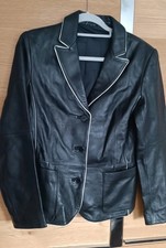 ?Damen Leder Blazer Jacke Schwarz mit Weißer Naht Gr. 36