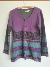 Flomax Strickjacke Violett Türkis S 36 Jacquard Muster reine Biobaumwolle Cotton