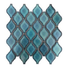 1 Stück (0,0698 m²) Mosaik Fliesen BLUE ARABESQUE (24,5×28,5 cm), glänzend blau