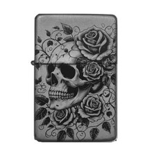Totenkopf mit Rosen Feuerzeug Skull Lasergravur + Gravurtext personalisierbar