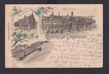 Vorläufer Litho Ansichtskarte Dresden Sachsen Versch. Ansichten n. Oberlungwitz