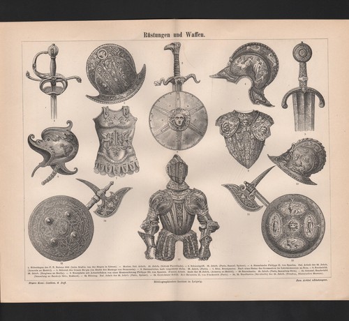 Lithografie 1889 rüstungen - lithografie,