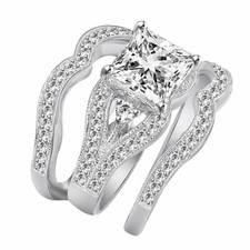 Simulierte Prinzessin 3 Teiliges Verlobungs Hochzeitsring Trio Set In Silber 925