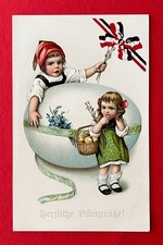Prägedruck Glückwunsch AK OSTERN um 1916 Kinder mit Riesenei   ( 160465