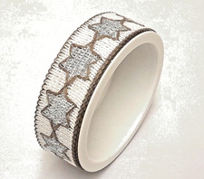 Geschenkband Weihnachten Weiß mit Silber Sternen - Deko Basteln Schleife Band