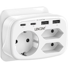 Steckdosenadapter, 7-in-1, USB-C, USB, Schuko, Mehrfachstecker, Sicherheit