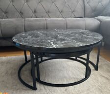 Couchtisch 2er Set Schwarz Marmor Optik Sofatisch Rund Wohnzimmertisch