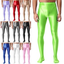 Herren Glänzende Leggings Mit Fuß Ölig Glanz Nylon Strumpfhose Unterwäsche Hosen