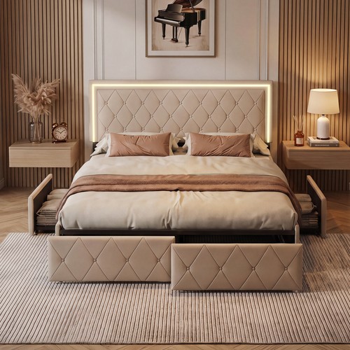 Led doppelbett polsterbett - led-doppelbett,