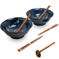Japan Reisschalen Schalen 2 Stk Set Suppe Porzellan blau Ø21cm Essstäbchen Löffe