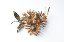 Vintage Blume Gold Rot Blumenbrosche Ansteckblume Sterlingsilber 925