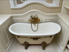 Luxus Jugendstil Badewanne Retro Freistehende Badewanne in Creme Massiv  #38