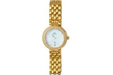 Meister Anker Damen Armbanduhr goldfarben mit Simili Glassteinchen Quarz Funk