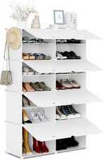 Schuhregal Schuhaufbewahrung 8 Fächern 32 Paar Schuhe Schuhschrank mit Tür Weiß