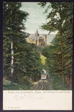 GRUSS VOM DRACHENFELS, Drachenburg mit Zahnradbahn, 1904 gelaufen