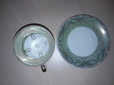 Sammeltasse - Mocca-Tässchen mit Untertasse - Bavaria - 1950er Jahre - grün/gold