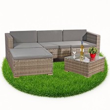 Rattan Sofa Grau Sitzgarnitur Gartenmöbel Sitzgruppe Lounge Poly Gartenset